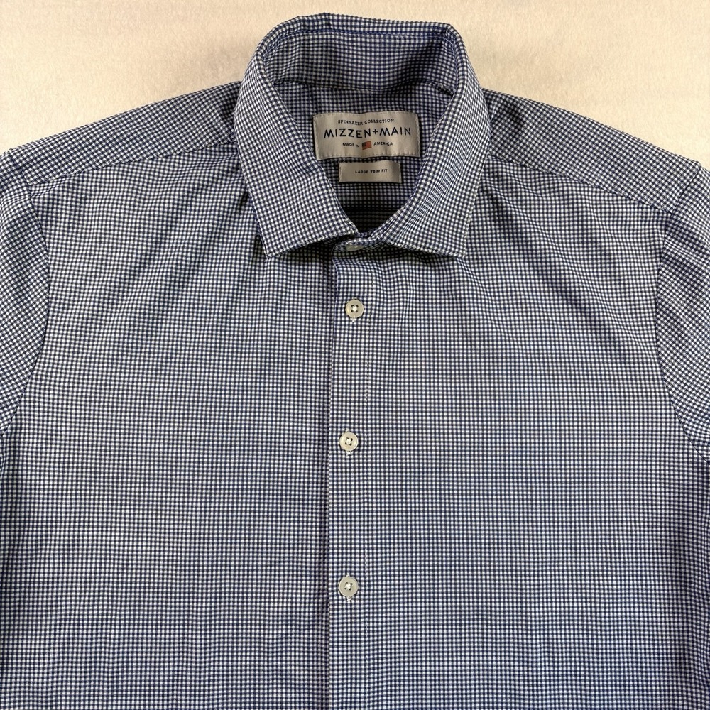 Mizzen+Main Spinnaker Button Down Shirt Mens Large Trim Fit Blue White Gingham